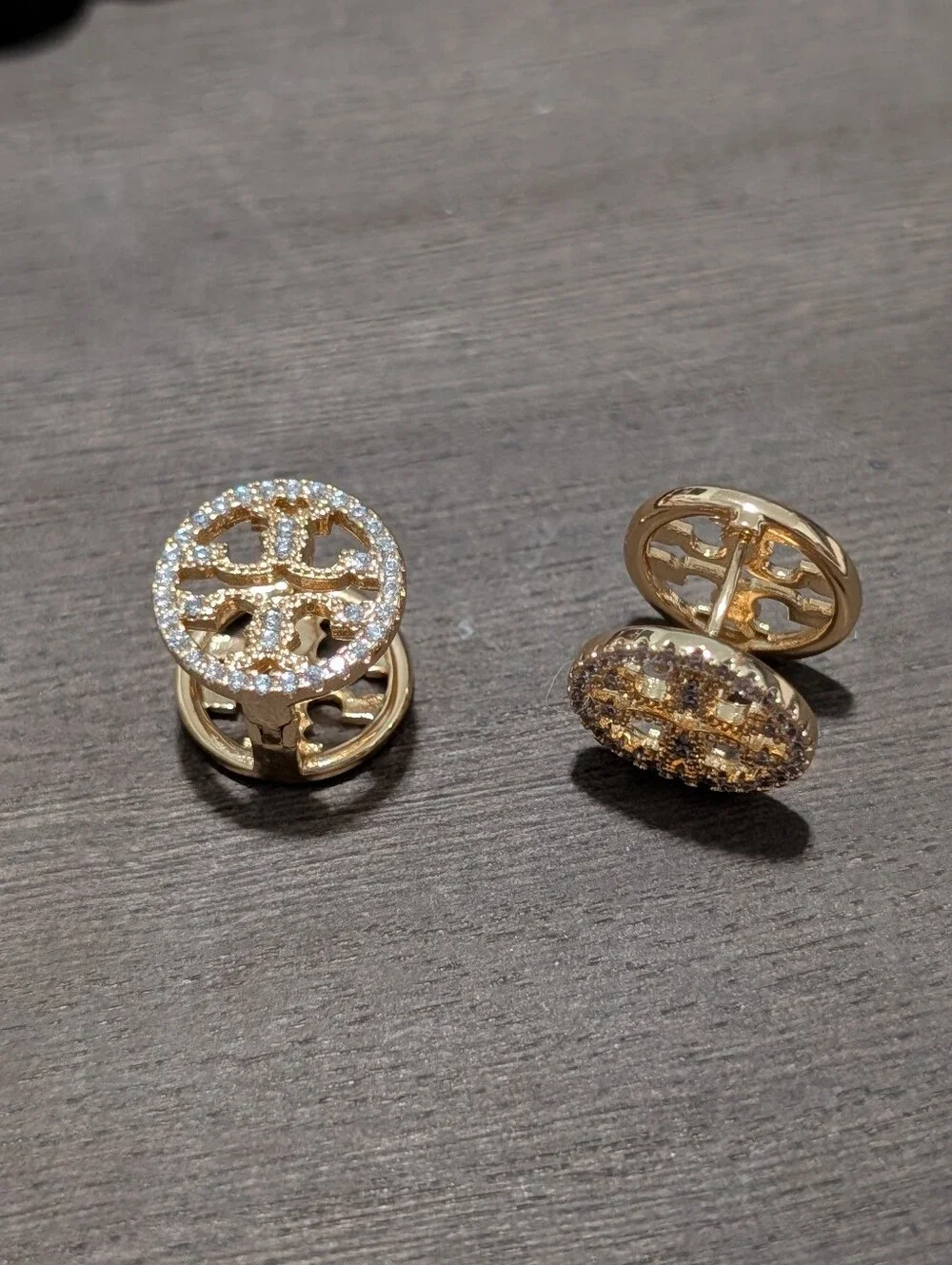 TORY BURCH Pave Gold Tone Reversible Logo Stud Earrings